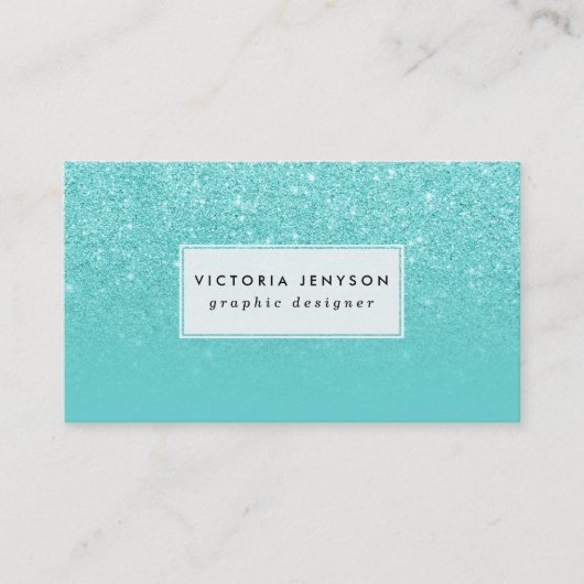 Stijlvolle faux glitter ombre blauwgroen block cus visitekaartje (Voorkant)