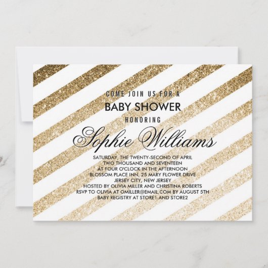 Stijlvolle Faux Gold Glitter Baby shower Invitatio Kaart (Voorkant)