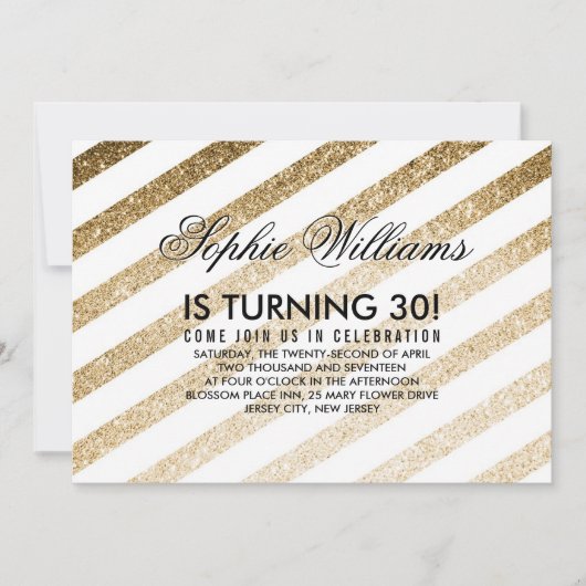 Stijlvolle Faux Gold Glitter Birthday Invitation Kaart (Voorkant)