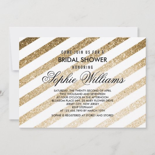Stijlvolle Faux Gold Glitter Bridal Shower-uitnodi Kaart (Voorkant)