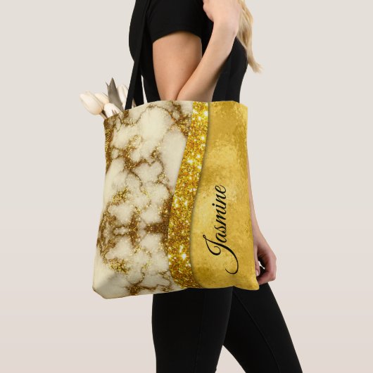 Stijlvolle faux Gold glitter marmer art, speciaal Tote Bag (Dichtbij)