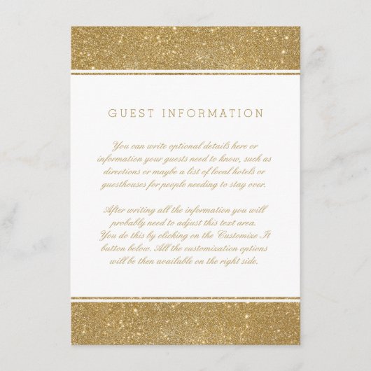 Stijlvolle Faux Gold Glitter Wedding Insert Kaart (Voorkant)