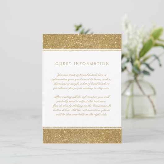 Stijlvolle Faux Gold Glitter Wedding Insert Kaart (Staand voorkant)