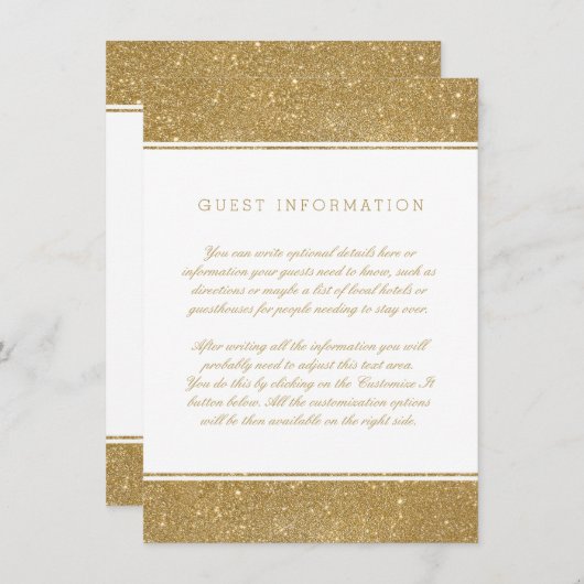 Stijlvolle Faux Gold Glitter Wedding Insert Kaart (Voorkant / Achterkant)