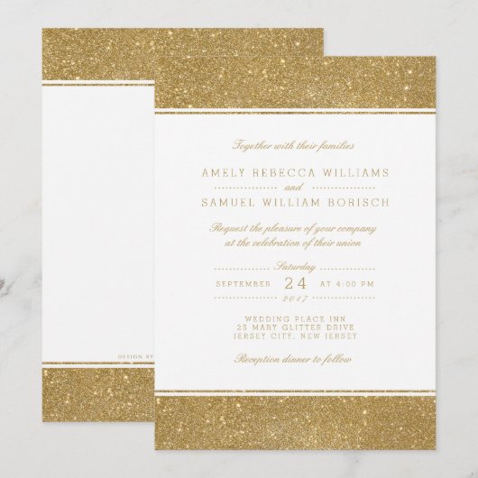 Stijlvolle Faux Gold Glitter Wedding Invitation Kaart (Voorkant / Achterkant)