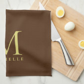 Stijlvolle Faux Gold Monogram Naam Sjabloon Bruin Theedoek (Quarter Fold)