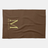 Stijlvolle Faux Gold Monogram Naam Sjabloon Bruin Theedoek (Horizontaal)