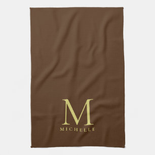 Stijlvolle Faux Gold Monogram Naam Sjabloon Bruin Theedoek