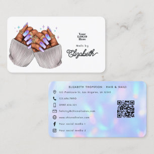 Stijlvolle Faux Holographic Nail Salon Branding Visitekaartje