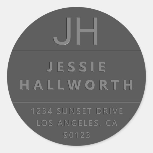 Stijlvolle Faux Ingegraveerd Modern Monogram Ronde Sticker (Voorkant)