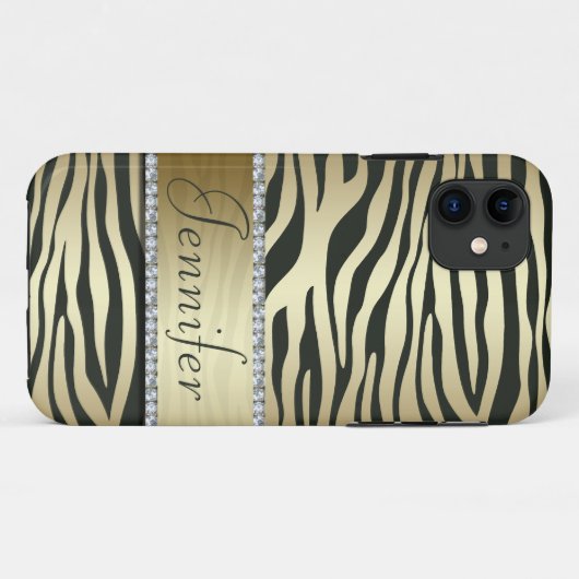 Stijlvolle Faux Jeweled Zebra Print iPhone Case (Achterkant (horizontaal))
