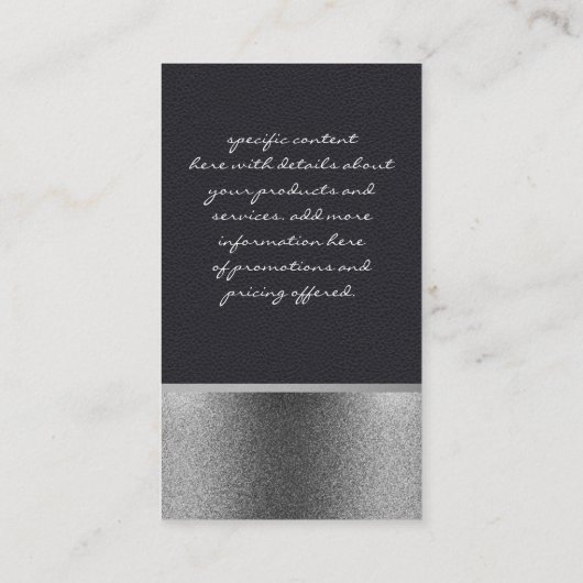 Stijlvolle Faux Leather Silver Glitter Trim Visitekaartje (Achterkant)