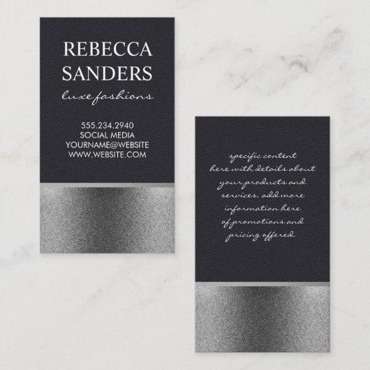 Stijlvolle Faux Leather Silver Glitter Trim Visitekaartje (Voorkant / Achterkant)