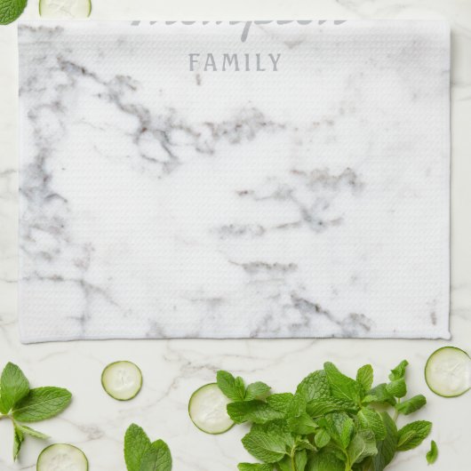 Stijlvolle Faux Marble Texture and Custom Family N Theedoek (Gevouwen)