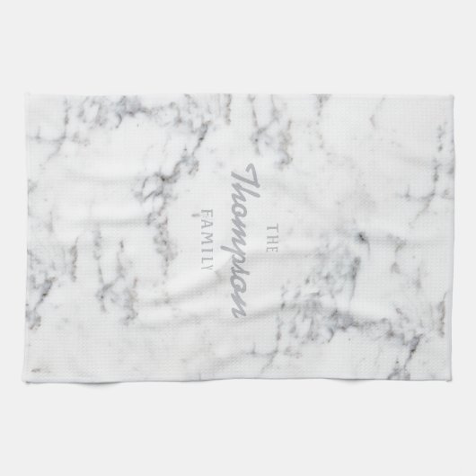 Stijlvolle Faux Marble Texture and Custom Family N Theedoek (Horizontaal)