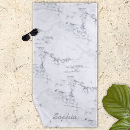 Stijlvolle Faux Marble-textuur met aangepaste naam Strandlaken