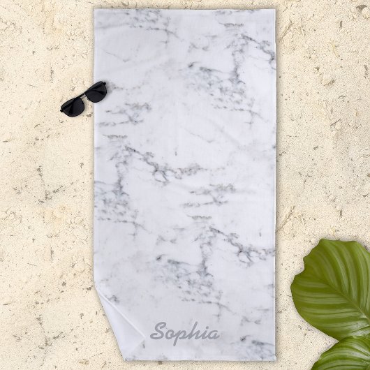 Stijlvolle Faux Marble-textuur met aangepaste naam Strandlaken