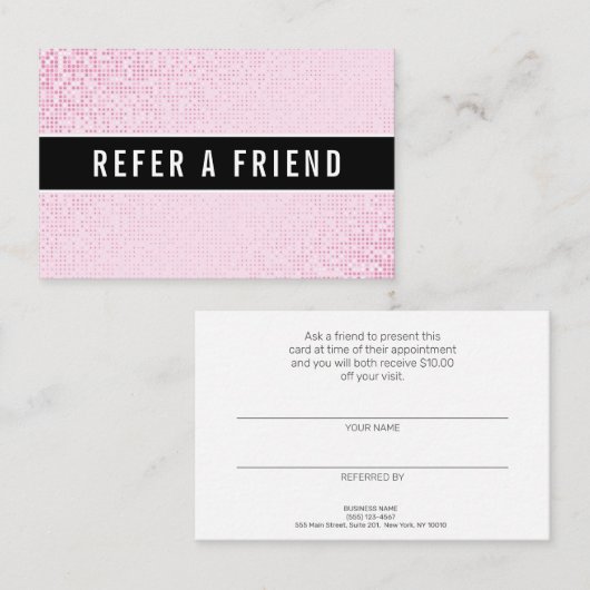 Stijlvolle Faux Roze Sequin Salon Referral-klant Visitekaartje (Voorkant / Achterkant)