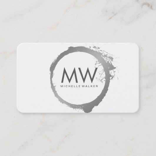 Stijlvolle Faux Silver Ring met grafisch monogram Visitekaartje (Voorkant)