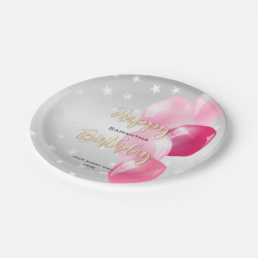Stijlvolle feestdag en roze ballonnen papieren bordje (Gekanteld)