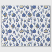 Stijlvolle feestelijke kerstballen met blauw patro cadeaupapier (Vlak)