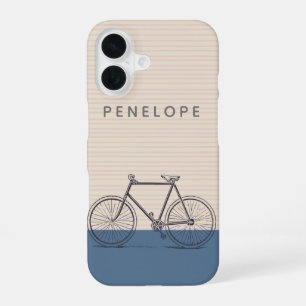 Stijlvolle Fiets Tekening Blush en Blauwe Geperson iPhone 16 Hoesje