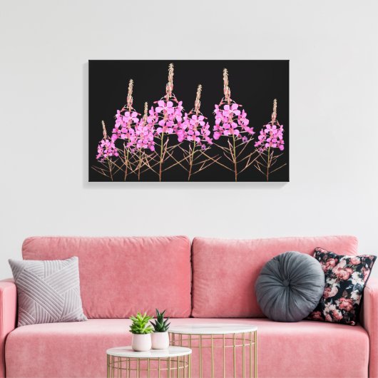 Stijlvolle fine art paarse roze wildevuur bloemenb canvas afdruk (Insitu (Woonkamer))