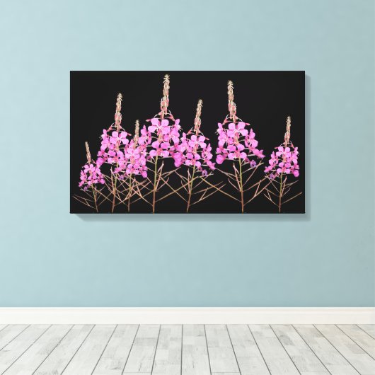 Stijlvolle fine art paarse roze wildevuur bloemenb canvas afdruk (Insitu (Houten vloer))