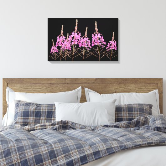 Stijlvolle fine art paarse roze wildevuur bloemenb canvas afdruk (Insitu (Slaapkamer))