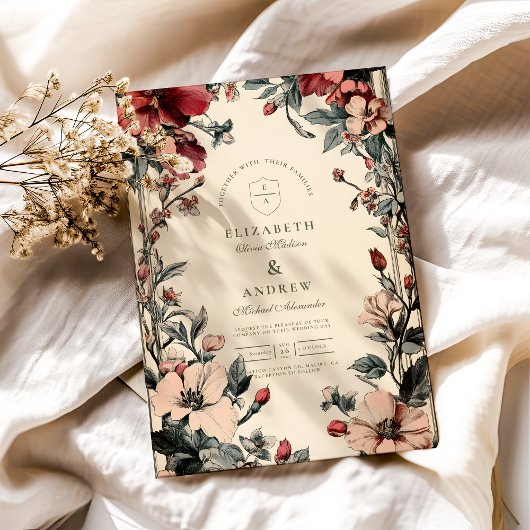 Stijlvolle Floral Art Nouveau bruiloft Kaart