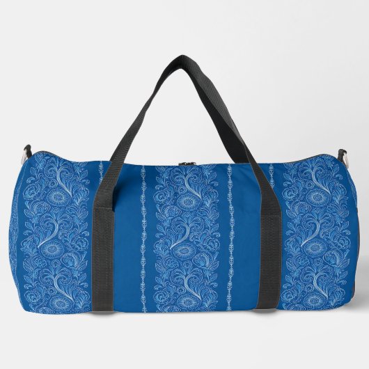 Stijlvolle Floral Duffel Bag in Blauw en Wit Plunjezak (Voorkant)