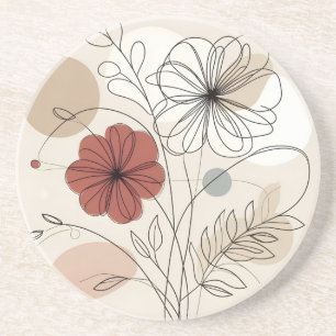 Stijlvolle Floral Line Art Terracotta & Neutrale T Zandsteen Onderzetter