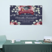 Stijlvolle Floral Navy Class of 2022 Afstuderen Spandoek (Beurs)