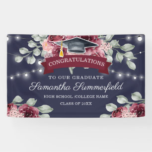 Stijlvolle Floral Navy Class of 2022 Afstuderen Spandoek