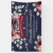 Stijlvolle Floral Navy Class of 2022 Afstuderen Spandoek (Verticaal)