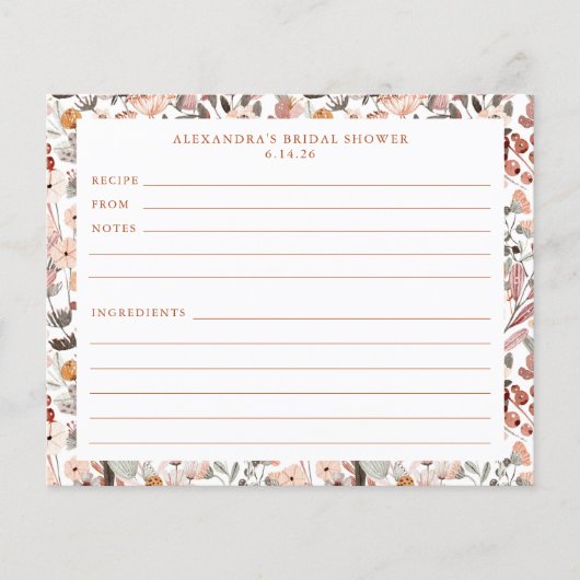 Stijlvolle Floral neutraal  Border Recipe Kaart (Voorkant)