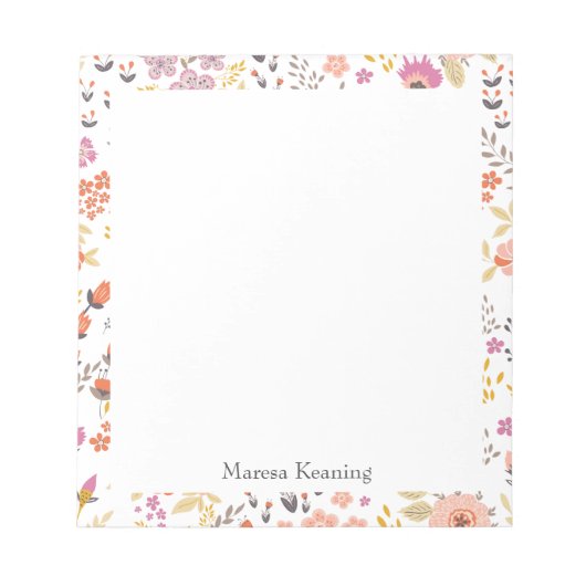 Stijlvolle Floral Pattern Persoonlijke naam Notitieblok (Voorkant)