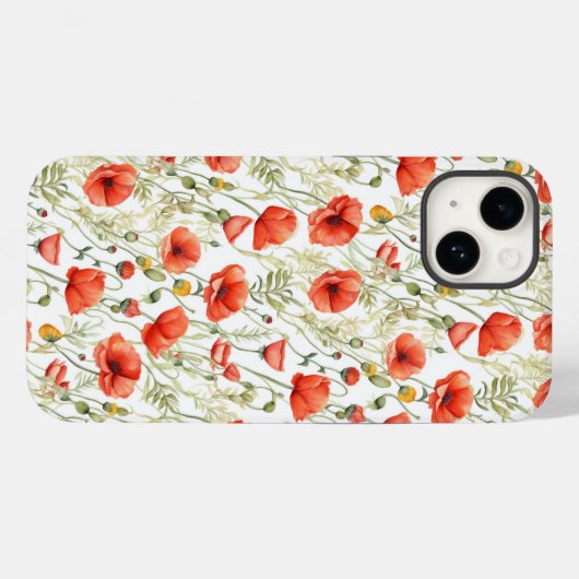 Stijlvolle Floral Poppies Waterverf Art Case-Mate iPhone Case (Achterkant (horizontaal))