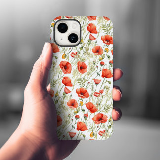 Stijlvolle Floral Poppies Waterverf Art iPhone 14 Hoesje