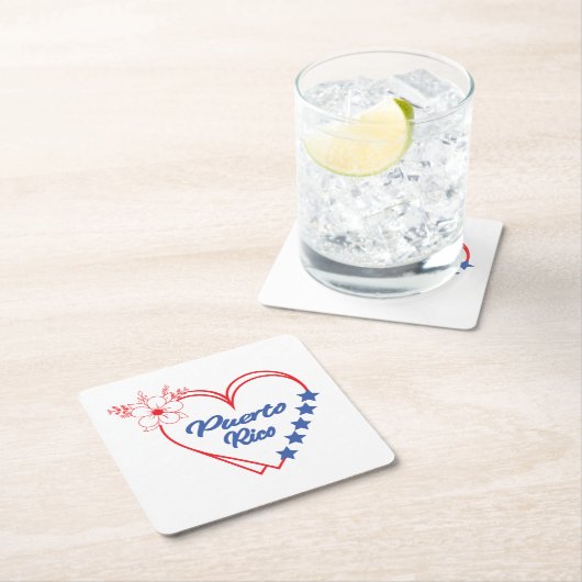 Stijlvolle Floral Puerto Rico Hart Illustratie Kartonnen Onderzetters (Insitu)