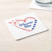 Stijlvolle Floral Puerto Rico Hart Illustratie Kartonnen Onderzetters (Schuin)