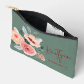 Stijlvolle Floral Sage Green & Oranje perzik scrip Etui (Open)