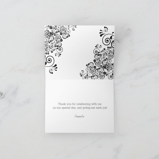 Stijlvolle Floral Scroll Bedankkaart (Binnen)