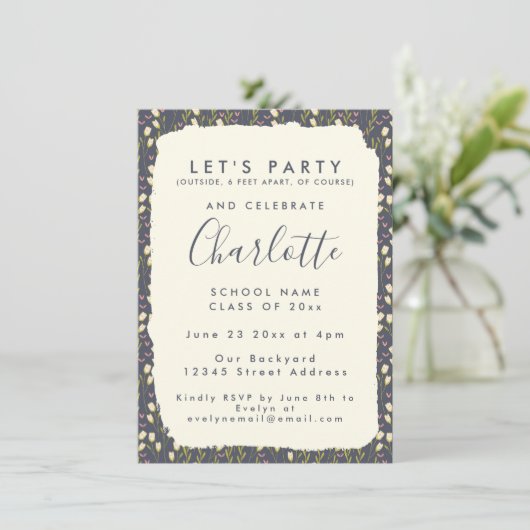 Stijlvolle Floral Simple Custom Graduparty Kaart (Staand voorkant)