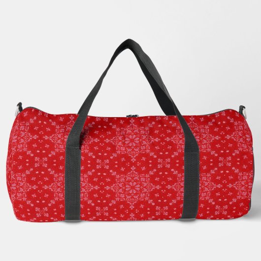 Stijlvolle Floral Travel Duffel in Rood en Wit Plunjezak (Voorkant)