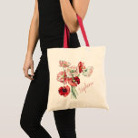 Stijlvolle Floral Waterverf Poppies Aangepaste naa Tote Bag<br><div class="desc">Mooie florale waterverf-kunst maakt tas met een aangepaste naam. Het maakt een prachtig gepersonaliseerd cadeauidee voor je bruidsmeisjes. Stijlvolle poppy flower kunst met een rode kromme manuscriptdouanenaam. Pas deze elegante tas aan door de voorbeeldnaam Stephanie te vervangen door een aangepaste naam van uw keuze.</div>