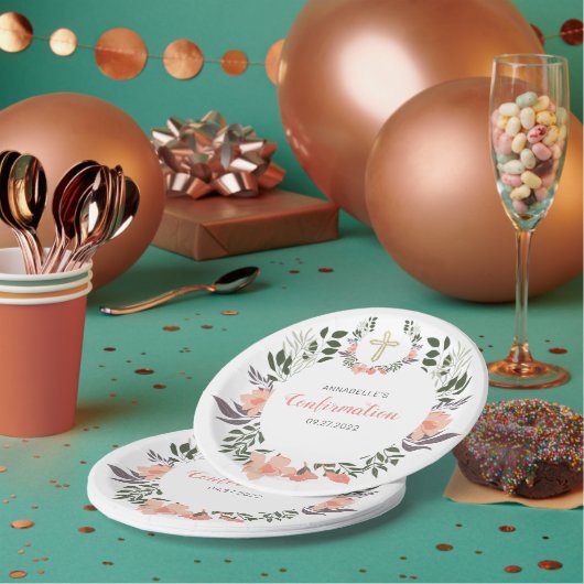 Stijlvolle Floral Wreath Confirmation Party Papieren Bordje (Multi)