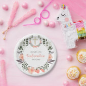 Stijlvolle Floral Wreath Confirmation Party Papieren Bordje (Feest)