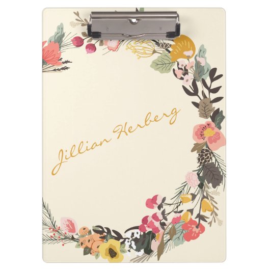 Stijlvolle Floral Wreath Personalized Calligrafie Klembord (Voorkant)
