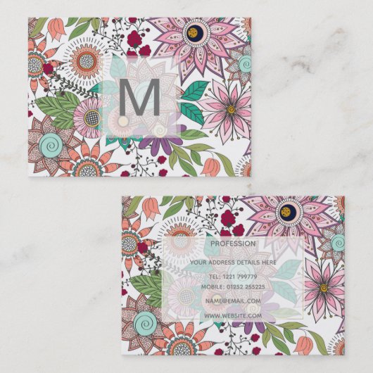 Stijlvolle florale doodles levendig design visitekaartje (Voorkant / Achterkant)